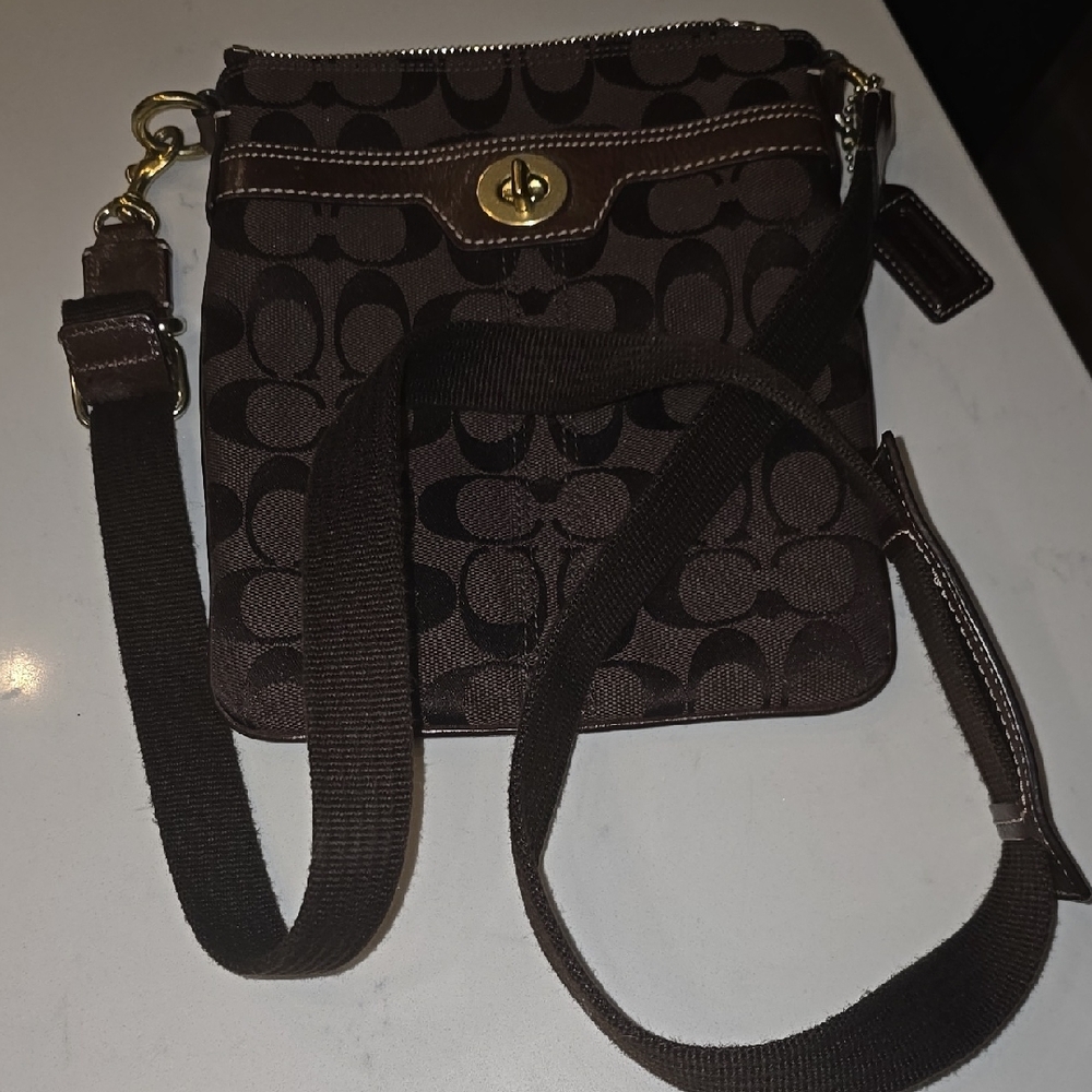 Coach Brown Signature Crossbody Bag with Gold Hardware